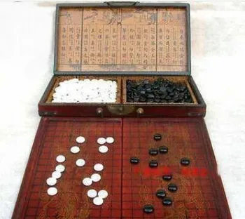 

YM Wholesale cheap Chinese Go Game Set Leather Box Goban Board and Stones