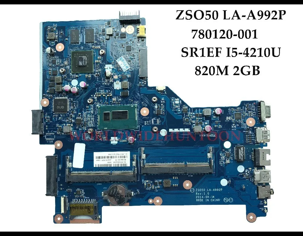 High quality 780120-001 for HP Pavilion 15-R laptop motherboard ZSO50 LA-A992P SR1EF I5-4210U DDR3L 820M 2GB 100% Fully Tested | Компьютеры