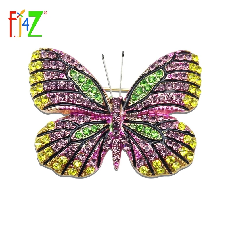 

F.J4Z Hot Pretty Exquisite Lovely Lively Butterfly Costume Pin For Women Gift Jewelry Shining Luxury Rhinestone Handmade Brooch