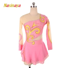 přizpůsobené oblečení krasokorčulování šaty rytmická gymnastika dlouhý rukáv růžový dospělý dítě dívka show sukně performance drahokamu