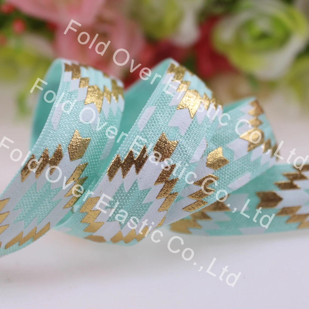 

Small package gold foil printed foe elastic 5/8"fold over elastic 10yards/roll 314 aqua free shipping