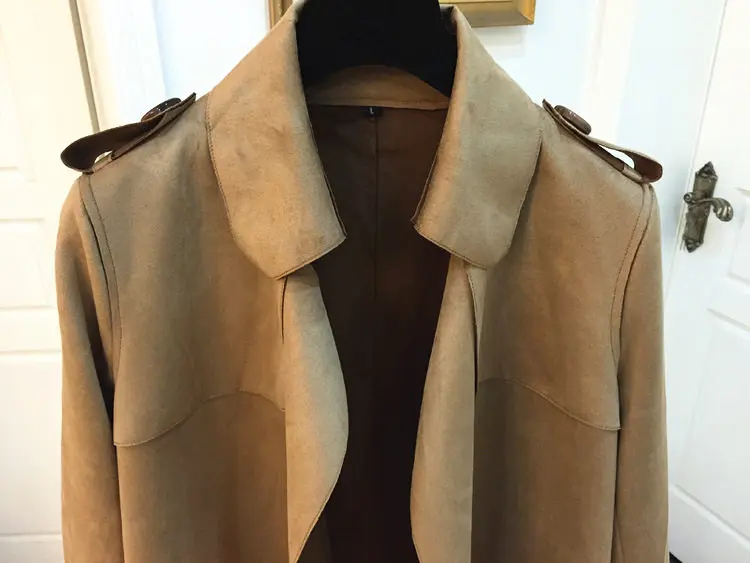 Осенний женский замшевый Тренч, длинный однотонный замшевый кардиган ...