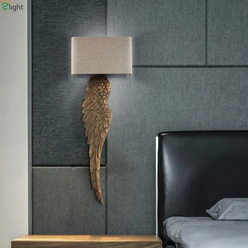 

Modern Carved Wood Wing Led Wall Lamp Fabric Shades Bedroom Led Wall Light Fixtures Foyer Led Wall Lights Corridor Wall Sconce