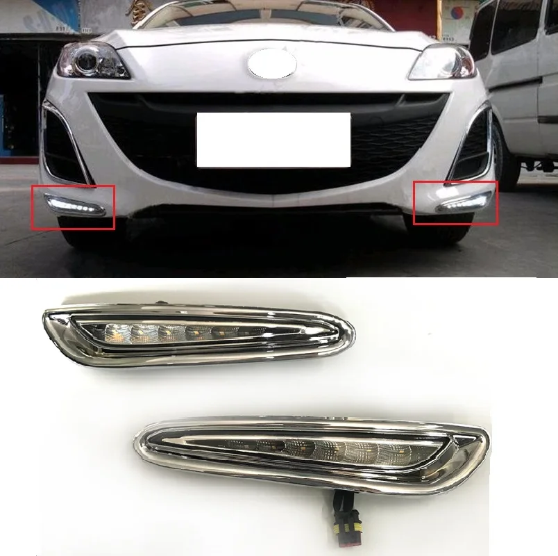 

1set LED Daytime Running Lights DRL Case for Mazda 3 Axela 2012-2013 LED Front Bumper White+Yellow Fog Lamp Car Accessories