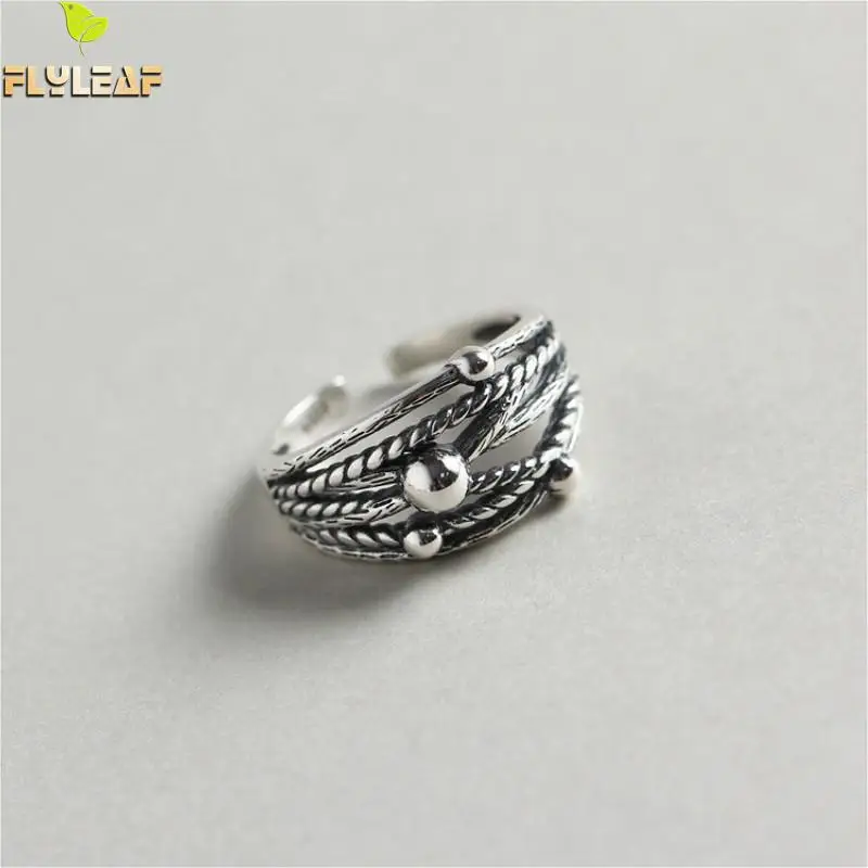 

Flyleaf 925 Sterling Silver Rings For Women Multi-layer Winding Weaving Bead Fashion Fine Jewelry Open Ring Vintage High Quality
