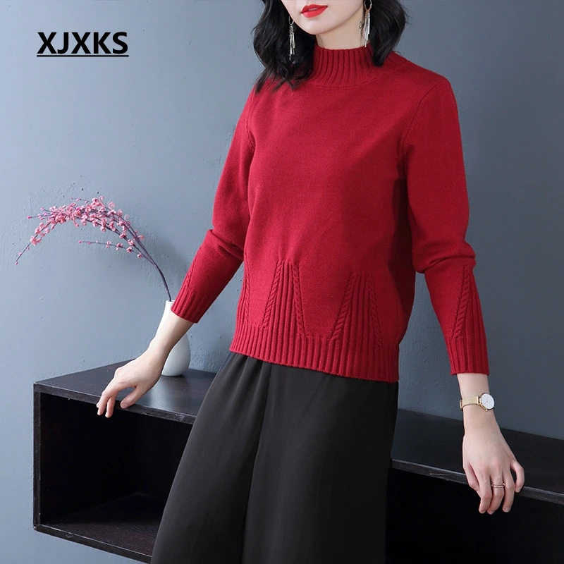 XJXKS осень свитера для женщин 2018 новое поступление с длинными рукавами высокого качества Модные женские свитера и пуловеры 6 видов цветов