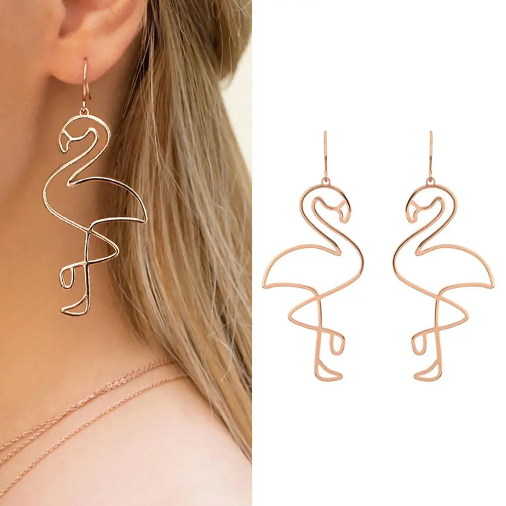 

Fashion Creative Women Hollow Flamingo Dangle Earrings Jewelry Party Club Banquet Cocktail Hook Earrings