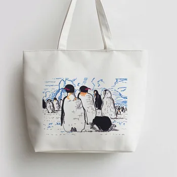 

Antarctic Penguins Anime Canvas Tote bags Cartoon Shopping bag school Shoulder Reusable Shopper Bag GA1109
