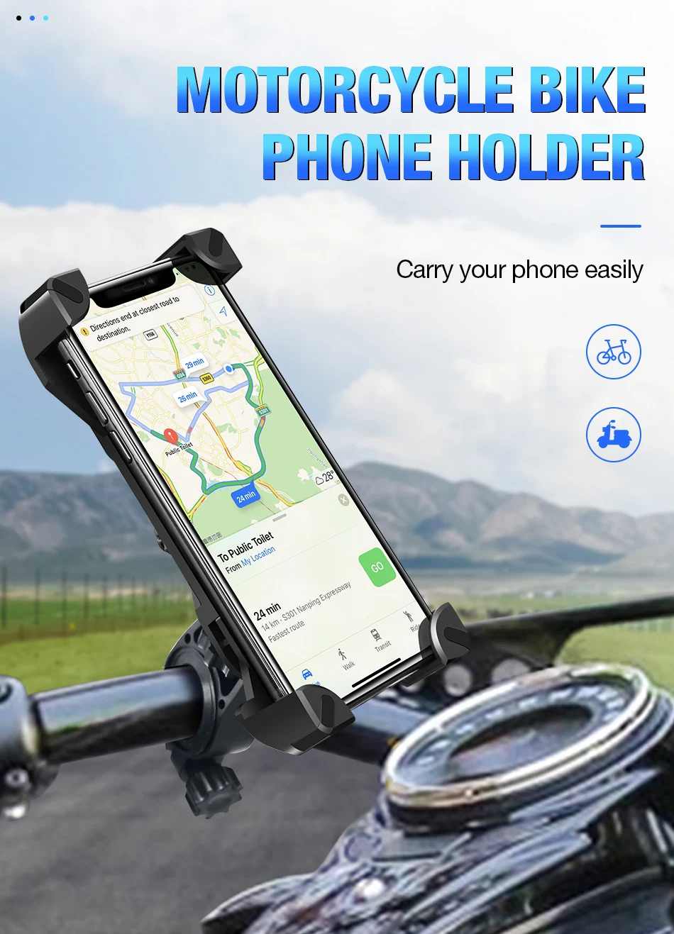 RAXFLY Bicycle Phone Holder For iPhone Samsung Motorcycle Mobile Cellphone Holder Bike Handlebar Clip Stand GPS Mount Bracket mobile wall stand