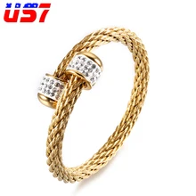 

US7 Cool Stainless Steel Rock Wire Line Gold Bracelets Punk Hip Hop Crystal Zircon Adjustable Bangles For Men Jewelry Gift