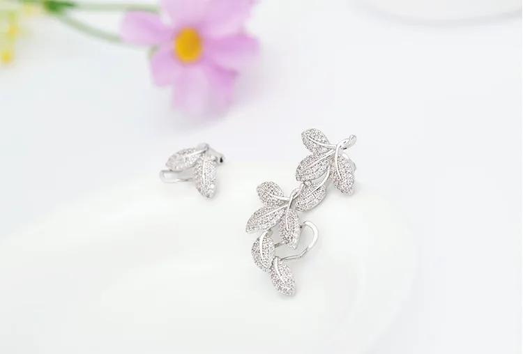 LUOTEEMI New Korean Style Luxury Vintage Bijoux Flower Asymmetry Brincos CZ Crystal Cuff Earrings for Women Girl Party Jewelry