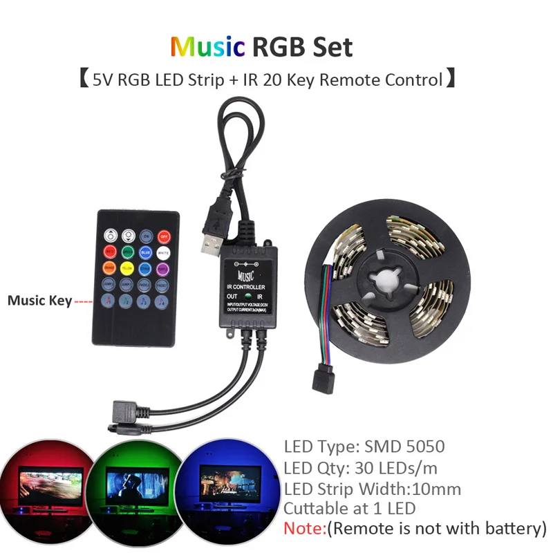 USB Светодиодная лента 5 в 3528 5050 RGB музыка Светодиодная лента лампа Ambilight ТВ ПОДСВЕТКА HD ТВ Настольный экран фоновое освещение - Испускаемый цвет: Music RGB Set