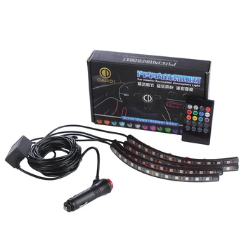 

4pcs Car RGB LED Strip Light 16 Colors Car Styling Decorative Atmosphere Lamps Car Interior Light + Music Sound Sensor Remote