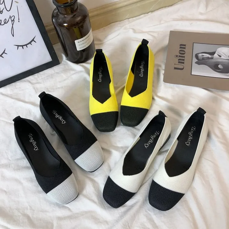 

2019 spring and summer new wild mesh breathable casual peas shoes color thick shallow mouth single shoes woman shoes