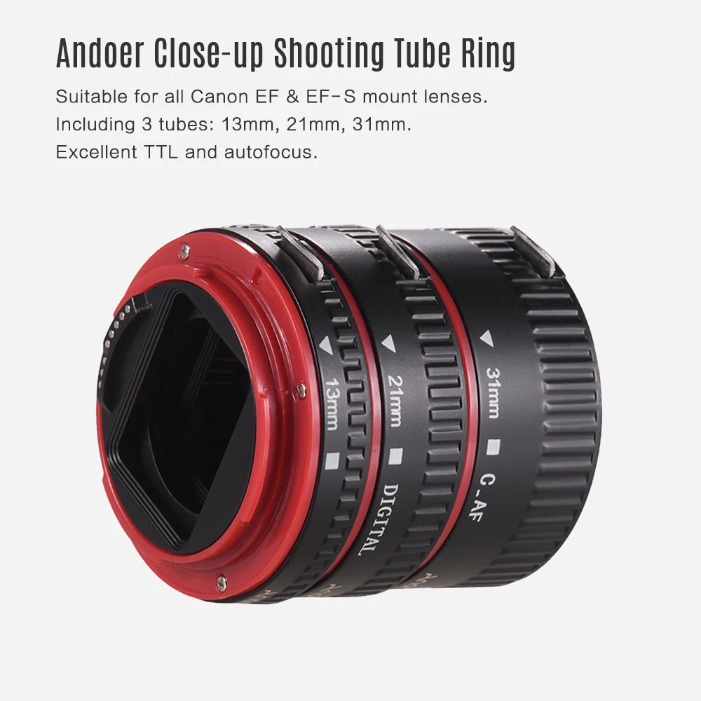 Andoer портативный Объектив Макро Удлинитель переходное кольцо для Canon EOS EF EF-S Крепление объектива для Canon 60D 7D 5D II 550D