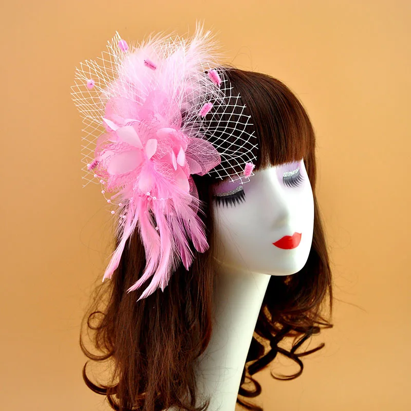 Fascinators Hats for Womens Headdress Flower Cocktail Wedding Tea Party Derby Hat Feather Mesh Net Veil Bridal Hair Accessories