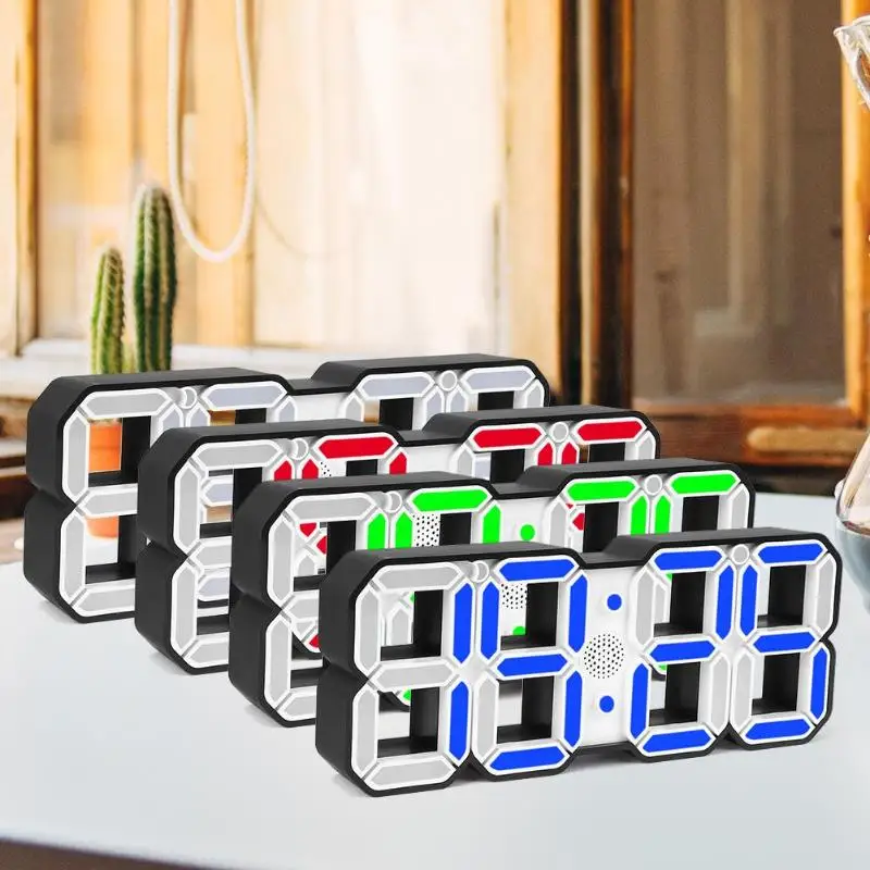 

3D LED Digital Electric Alarm Clock Timer Modern Wall Clock USB Charging Intelligent Snooze Alarm Clock 12/24 Hours Home Decor