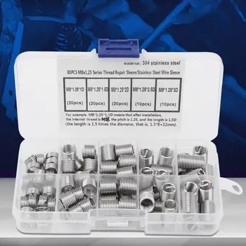 

80PCS M8*1.25 Stainless Steel Coiled Wire Helical Screw Threaded Inserts Set fasteners spiral thread repair for woodworking