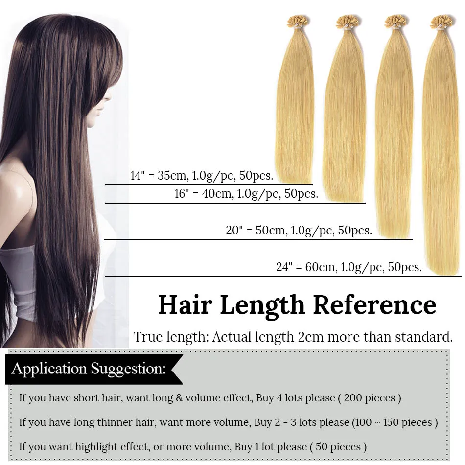 MRSHAIR Nail U Tip Hair Extensions 16" 20" 24" 1g/pc Straight Pre Bonded Hair On Keratin Capsules Hot Fusion Extensions 50pcs
