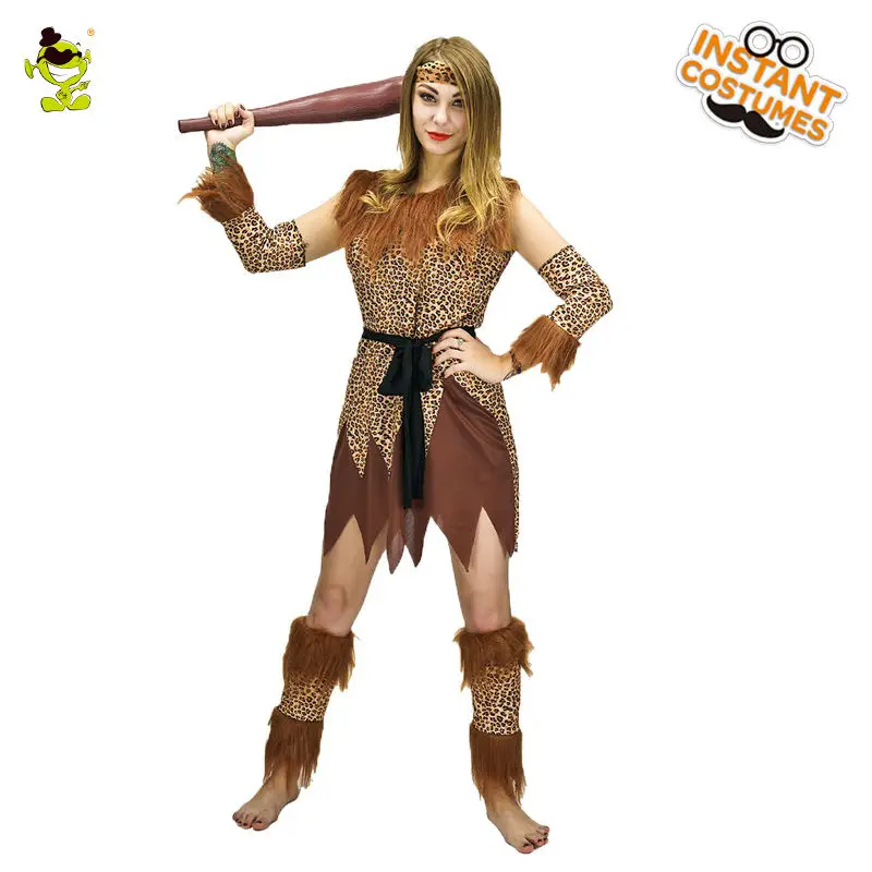 

Women's Indian Cosplay Costume Leopard Flintstone African Halloween Tribal Hunter Clothing Savage Caveman Costumes