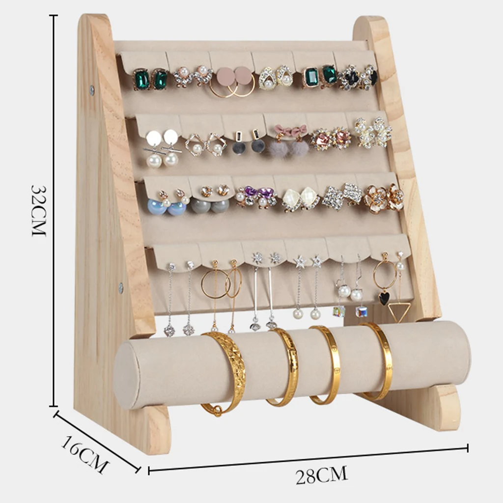 Natural Wooden Jewelry Display Stand Bracelet Earring Holder T-Bar Display