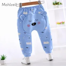 Зимние плотные теплые штаны для маленьких мальчиков и девочек детская хлопковая мягкая верхняя одежда, брюки милые штаны с рисунком для От 1 до 2 лет