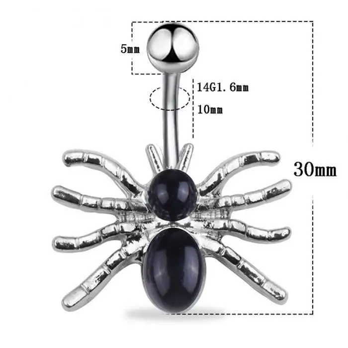Паук Форма живота запонки медицинская сталь Прокол пупка пробивающий гвоздь Ювелирные изделия для тела CX17