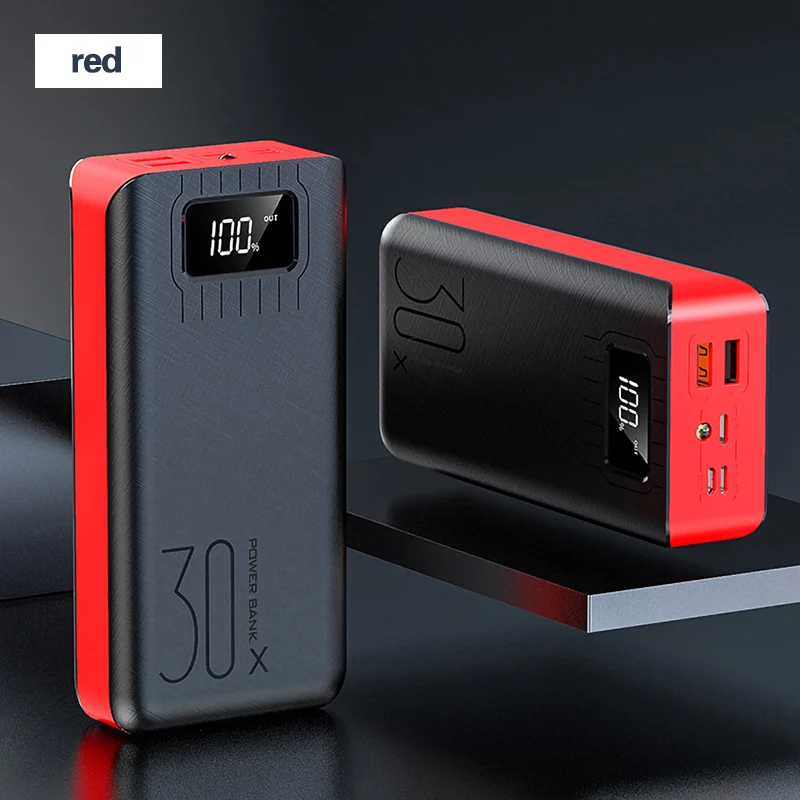 Red Внешний аккумулятор 30000 мАч TypeC Micro USB QC Быстрая Зарядка power bank светодиодный портативный внешний аккумулятор зарядное устройство для телефона планшета - Цвет: Red