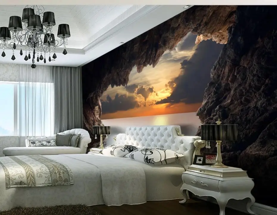 Cave seascape sunrise background wall painting wallpaper for walls 3 d for living room Cave seascape sunrise background wall painting wallpaper for walls 3 d for living room