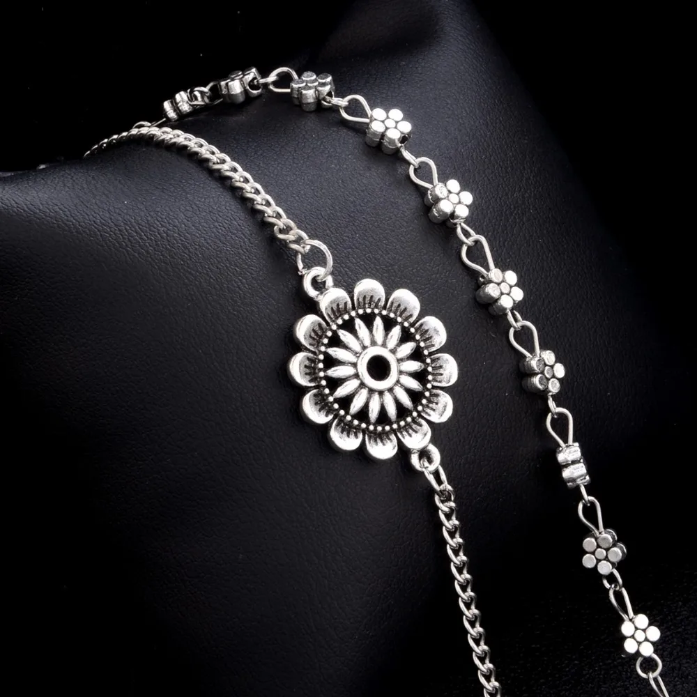 Женский браслет на щиколотке с резным сердцем и цветком Tobillera boho, винтажная Серебряная цепочка на ногу, ювелирные изделия, женские браслеты