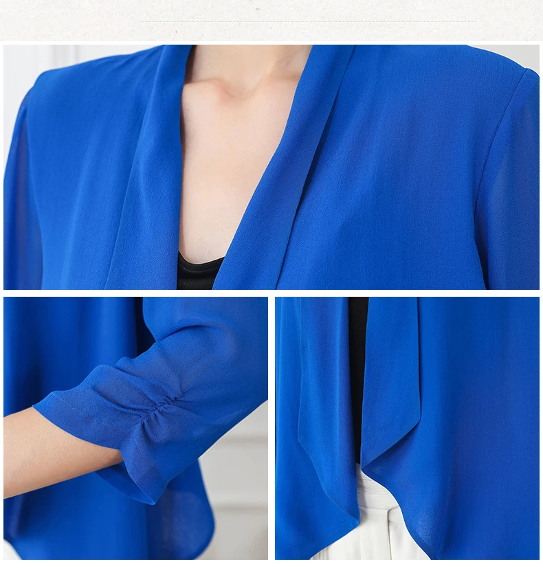 VOA Шелковый сплошной цвет Солнцезащитный свободный открытый стежок сплайсированные Ruched Blusas Mujer De Moda Лето Прохладный синий Verano пальто B0017