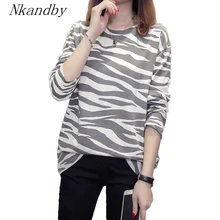 Nkandby футболка для полных женщин осень Vogue свободные полосатые топы с длинными рукавами футболка более размер d хлопок Базовые Футболки 4xl