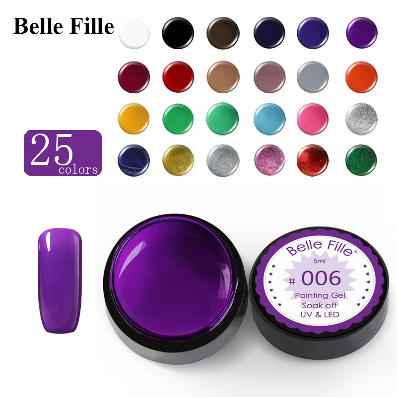 

BELLE FILLE 5ML Painting Gel UV/LED Nail Gel Curing Lamp Soak Off Nail Art Paint Gel Lacquer UV Gel Polish Painting Color Coat