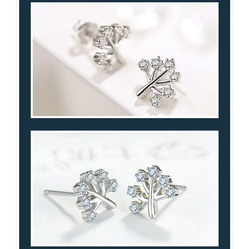 Серьги гвоздики в виде листьев с фианитом|stud earrings|jewelry earringsjewelry silver earrings |