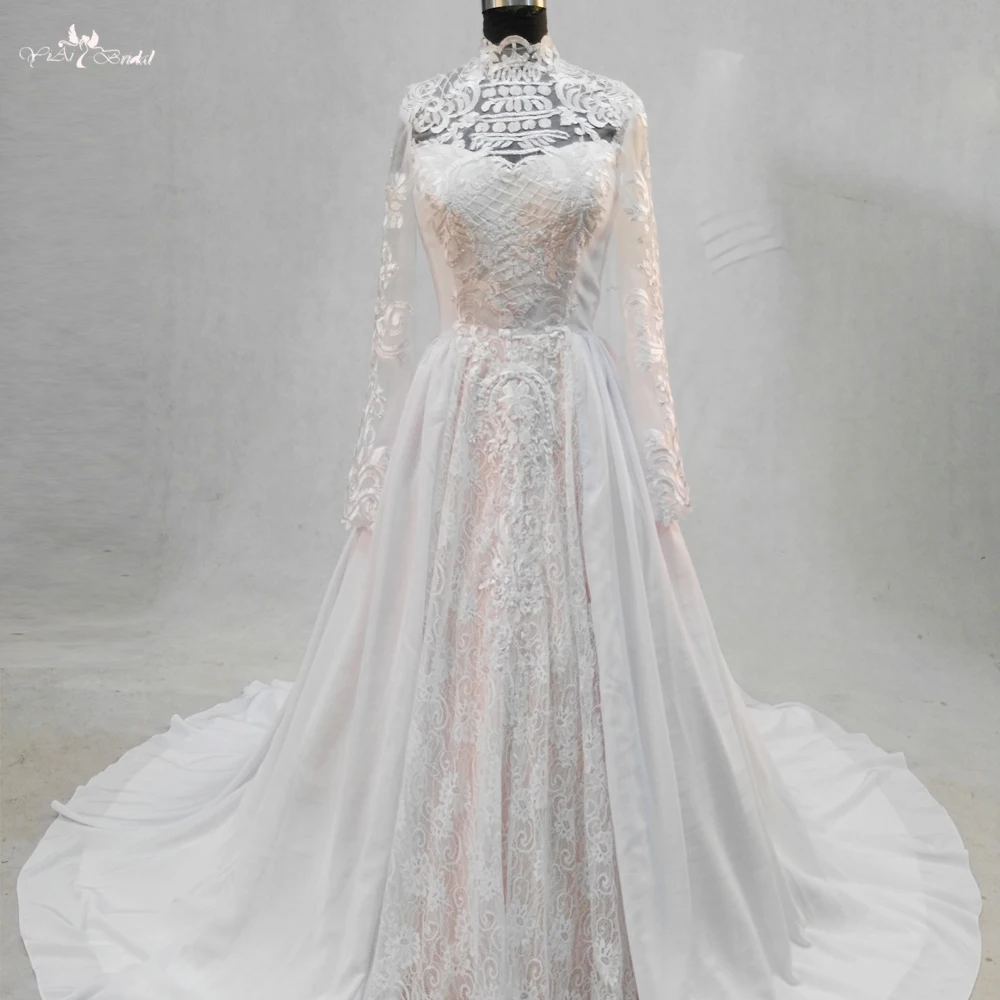 Rsw1109 yiaibridal высокое Средства ухода за кожей шеи с длинным рукавом свадебное платье 2017