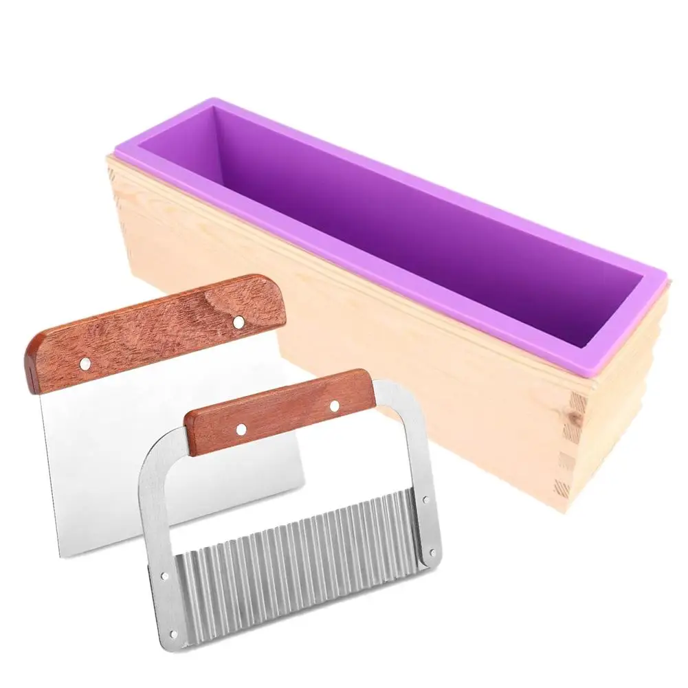 Purple Прямоугольная силиконовая форма для мыла деревянная коробка форма для мыла+ 2 шт нож очиститель от кожуры для дома - Цвет: Purple