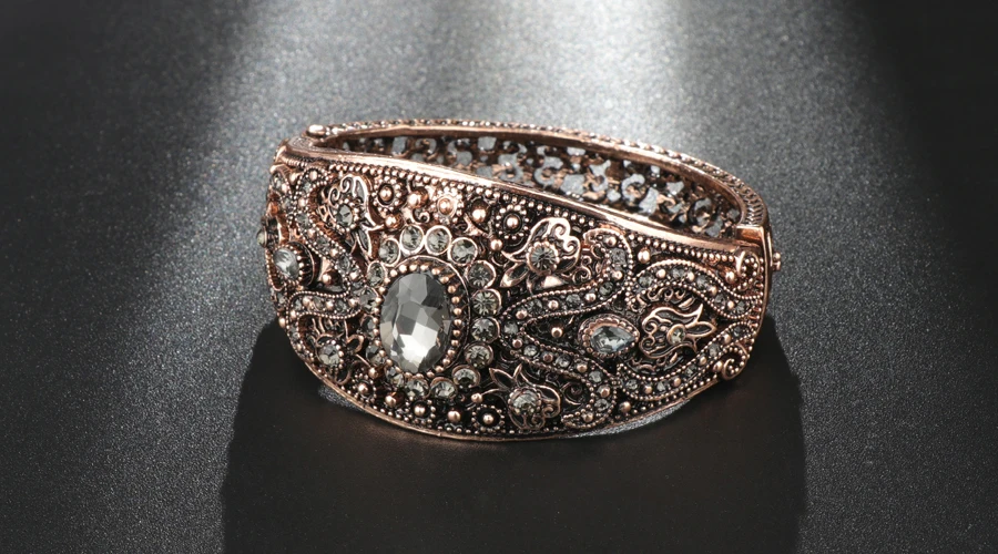 Kienl винтажные серые Кристальные браслеты для женщин, античное золото, турецкий Шарм, ширина манжеты, браслет, браслеты, модные богемные ювелирные изделия