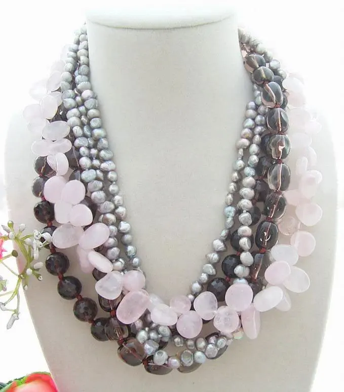 

Grey Pearl&Smoky &Pink Crystal Necklace