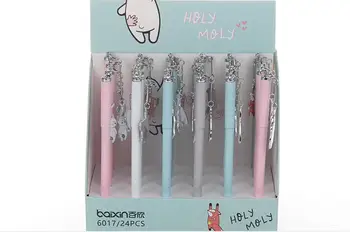 

metal animal pendant gel ink pen cartoon stationery prize kawaii student gift pen office writing pen black neutral pen 24pc/lot