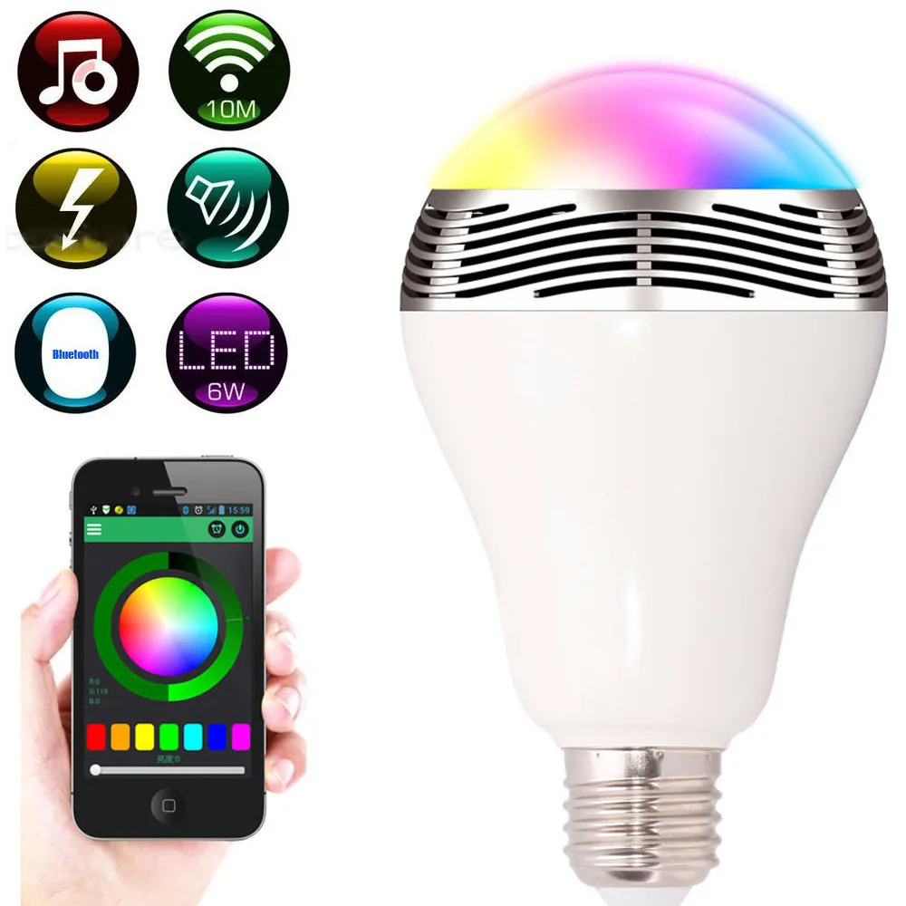 BL05 светодиодная RGB цветная лампа E27 Bluetooth управление Музыка Аудио динамик лампы 4