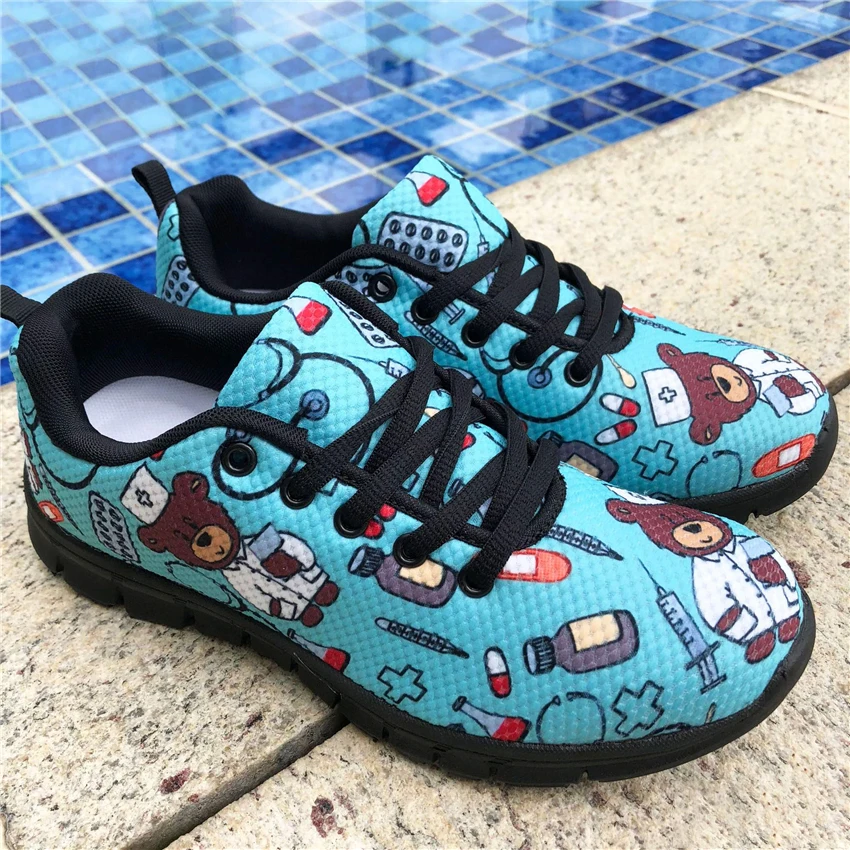 WHEREISART 2019 New Spring Women Shoes Breathable Sneakers Cute Nurse Bear Print Female Flats Mesh Lightweight Ladies Moccasins (8)