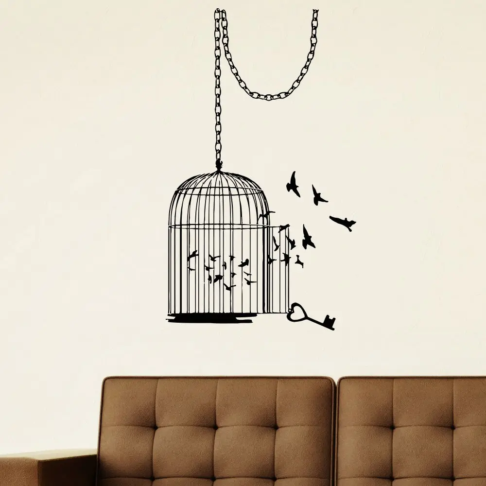 Home Decor Vinyl Animal Bird Cage Wall Decal Living Room Birdcage Wall