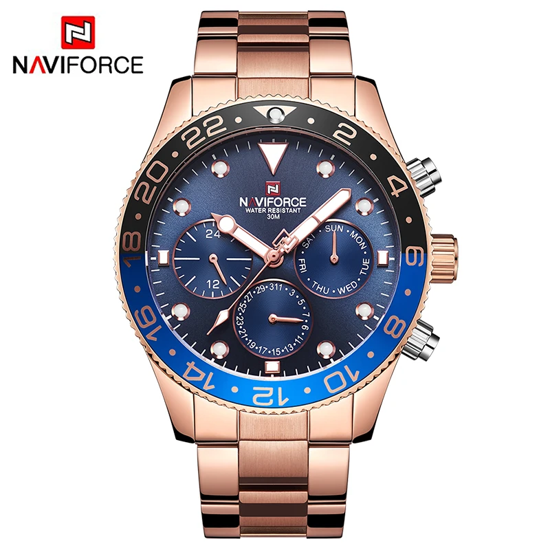Tanie Mężczyźni moda Sport zegarek NAVIFORCE mężczyzn ze stali nierdzewnej wodoodporny zegarek kwarcowy zegarki przyczynowe 24 godzina data mężczyzna zegar Relogio Masculino