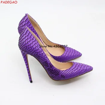 

Hot Sales Women Pumps Fashion Design High Heels Shoes Purple Snake Pattern Thin Heel Shoes Woman