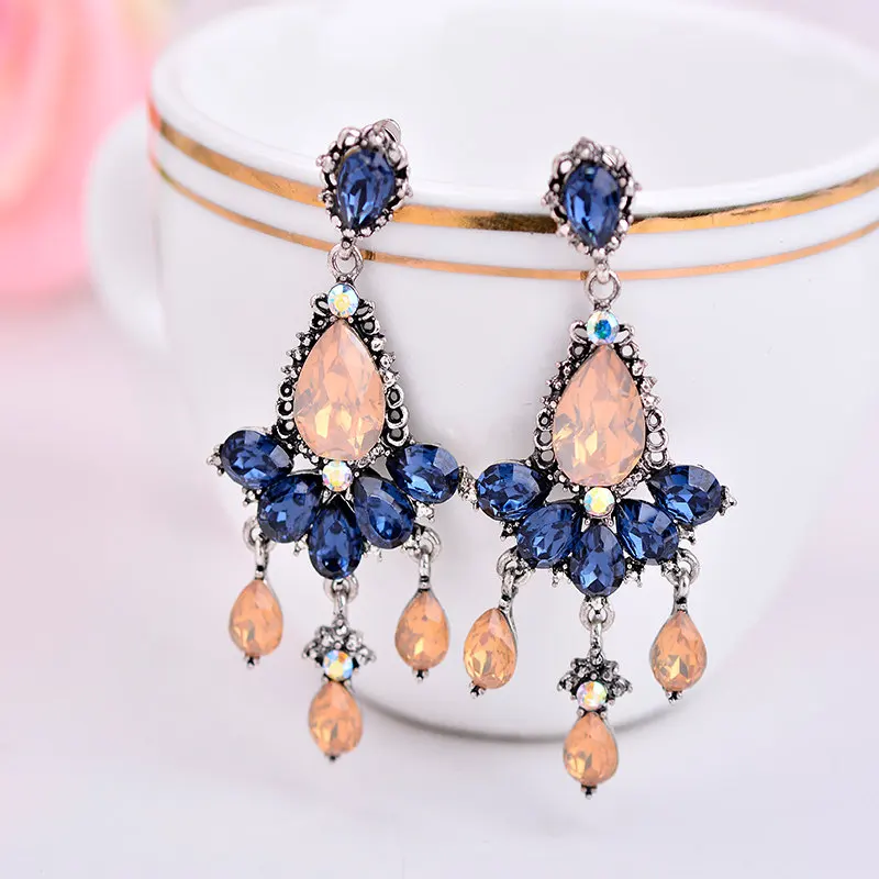 6 colors Women's fashion earrings New arrival brand sweet metal with gems drop crystal earring for women girls free shipping (6)