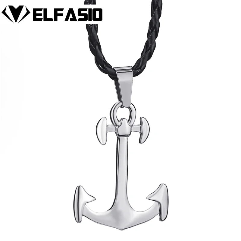 Men's Cross Anchor Silver Tone Pendant With Necklace Set Fashion