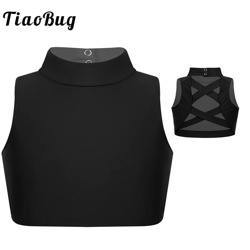

TiaoBug Kids Teens Sleeveless Strappy Dance Crop Top Girls Ballet Workout Gymnastics Tops Children Practice Stage Dance Costumes