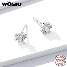 WOSTU серьги-гвоздики с блестящими кристаллами в виде кота, 925 пробы, серебряные свадебные серьги для женщин, ювелирные изделия в европейском стиле FNE205