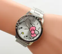 1 unids/lote nuevo hello kitty reloj con seis taladro para los niños del cabrito chica señora free shipping