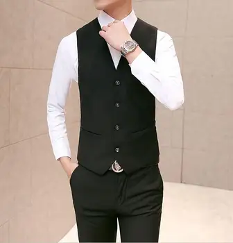 

New Wedding Dress High-quality Goods Cotton Men's Fashion Design Suit Vest / Black White Party Men's Business Casual Suit Vest